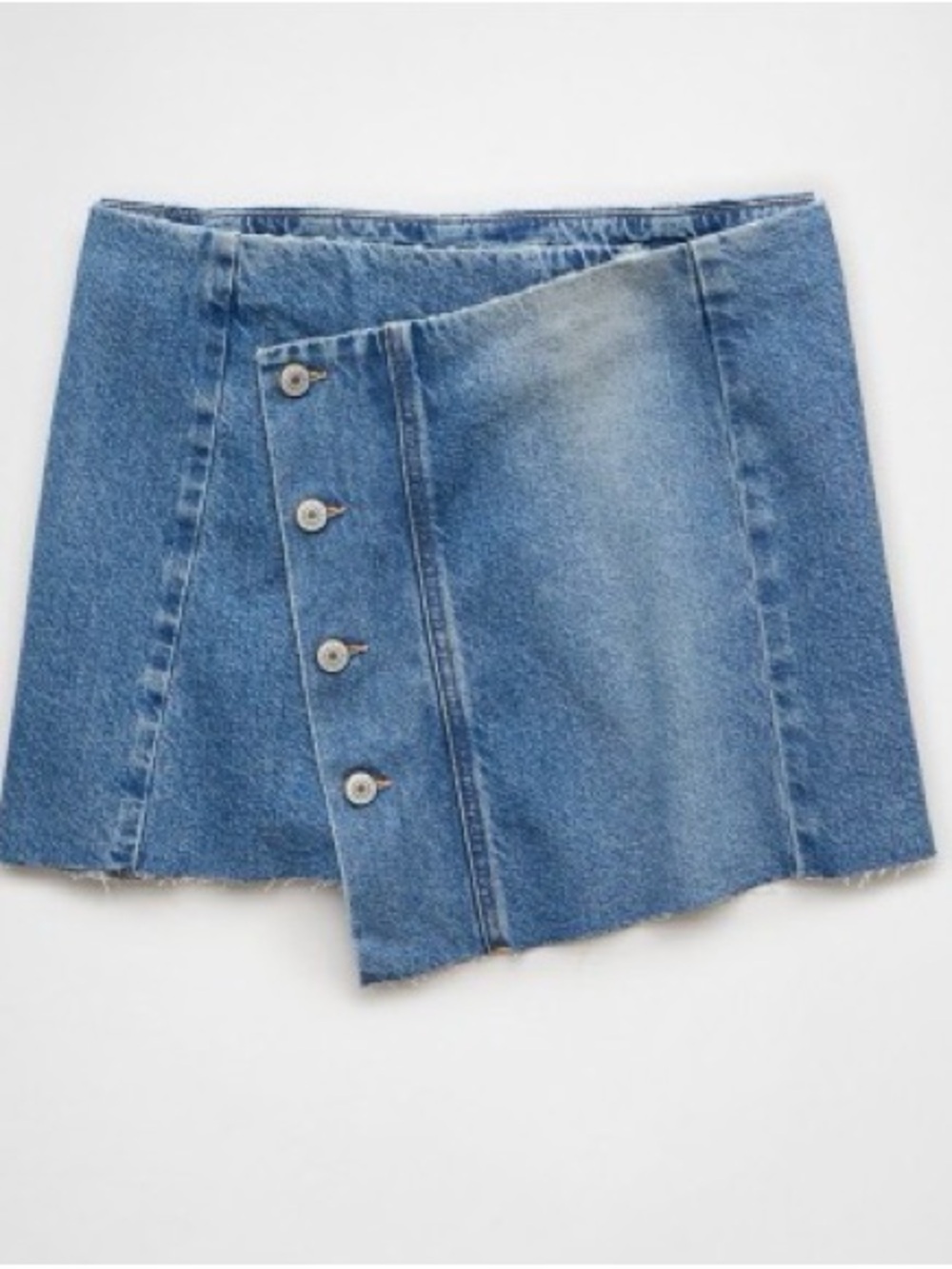 American Eagle Outfitters Light Blue Asymmetric Button Denim Mini Skirt